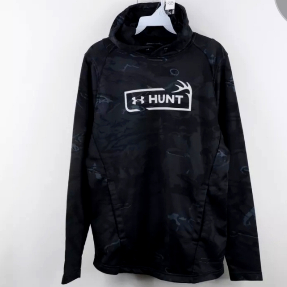 Mens Large Under Armour Hunt Black camo Hoodie.